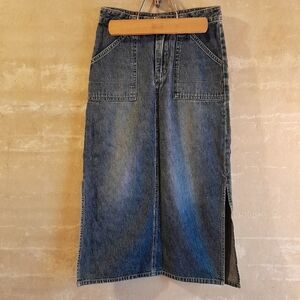 461a. blue vintage Union Bay cotton denim 90s 2000s y2k midi skirt, 10 youth